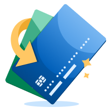 One blue credit card with a green card behind it.