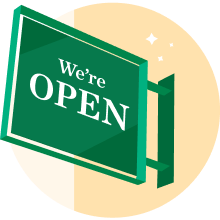Sign with a "we are open" text.
